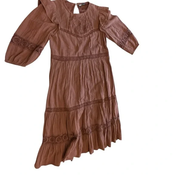 🐣 SALE Zara Dark Brown Embroidered Maxi Dress - Picture 4 of 7